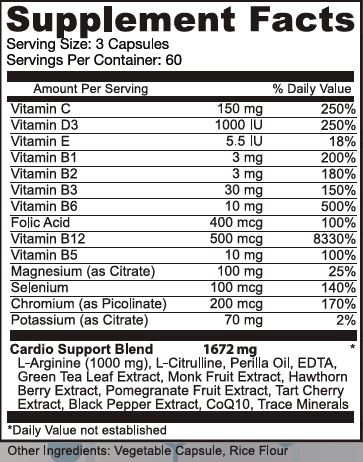Cardio Max Supplement Facts