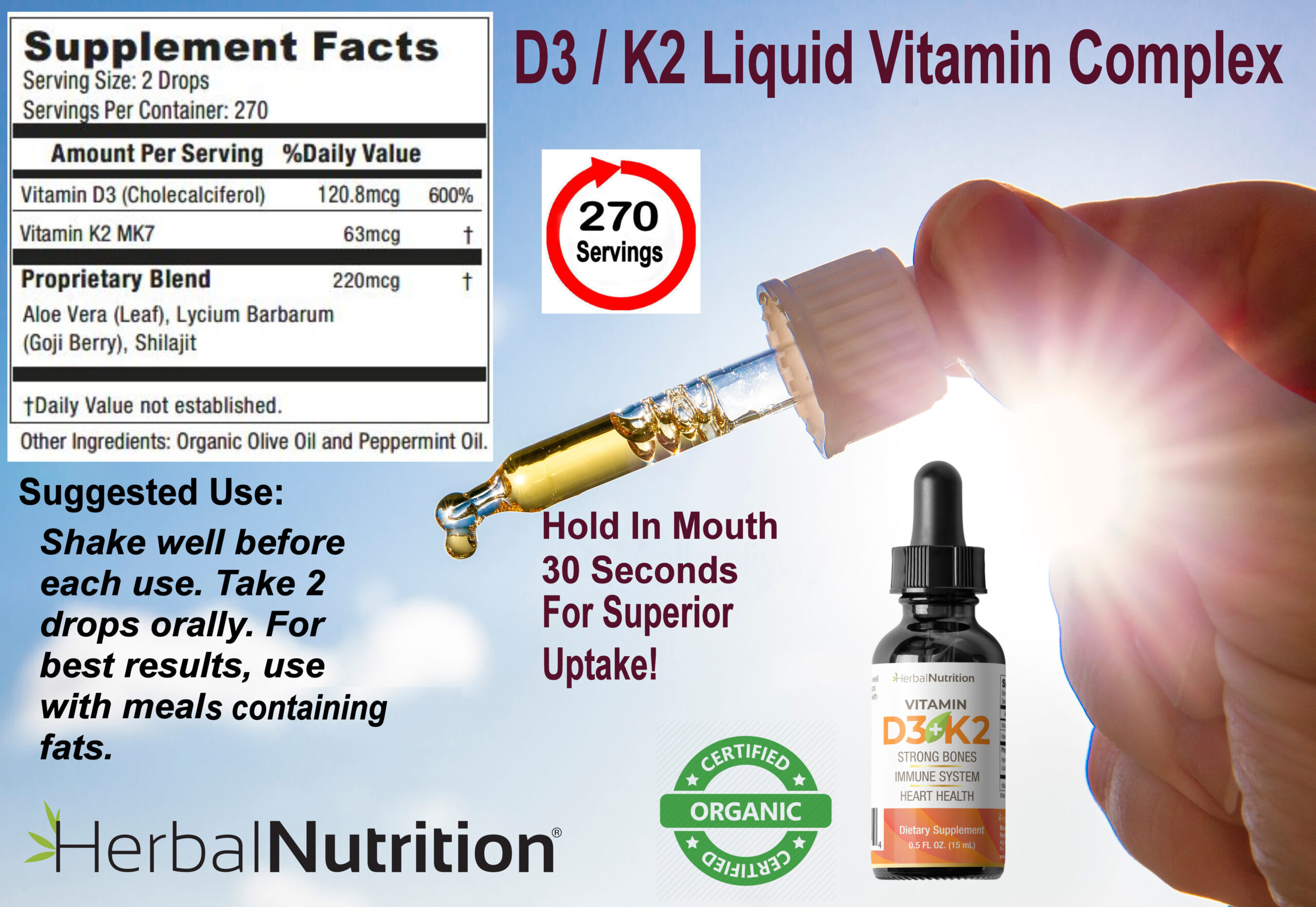 Vitamin D3 K2 Supplement Facts