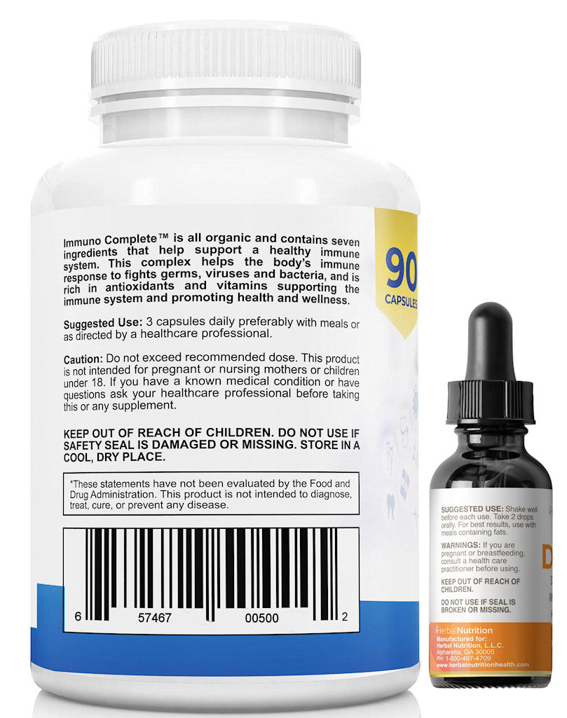 D3 K2 & Immuno Complete Back of Bottles Suggested Use