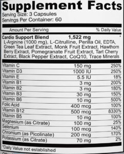 L-Arginine Cardio Complete Supplement Facts