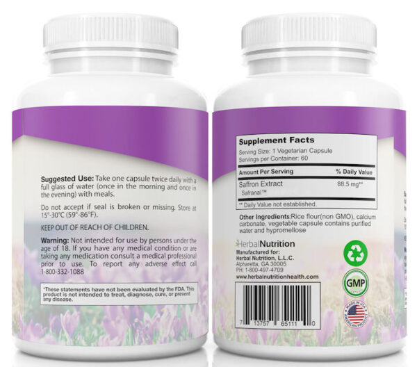 Saffron Extract Supplement and Suggested Use
