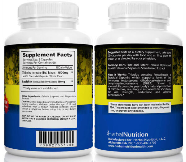 Tribulus Terrestris Back of Bottles
