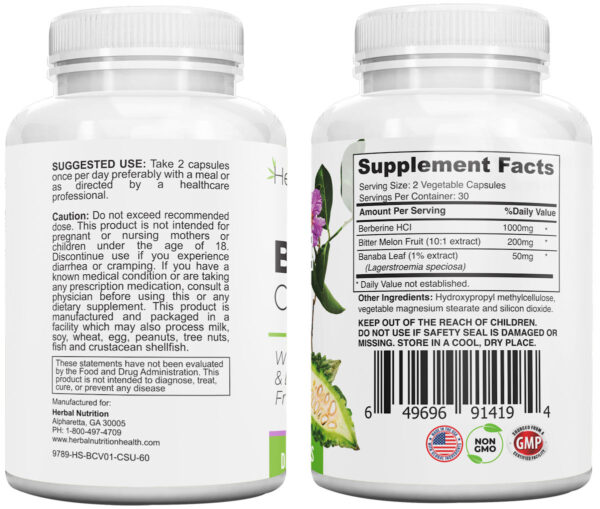 Herbal Nutrition Berberine Complex Back of Bottles