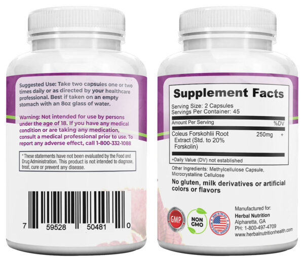 Forskolin Extract Back of Bottles