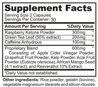 RazAdvanced Supplement Facts