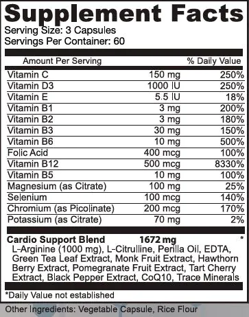 Cardio Max Supplement Facts