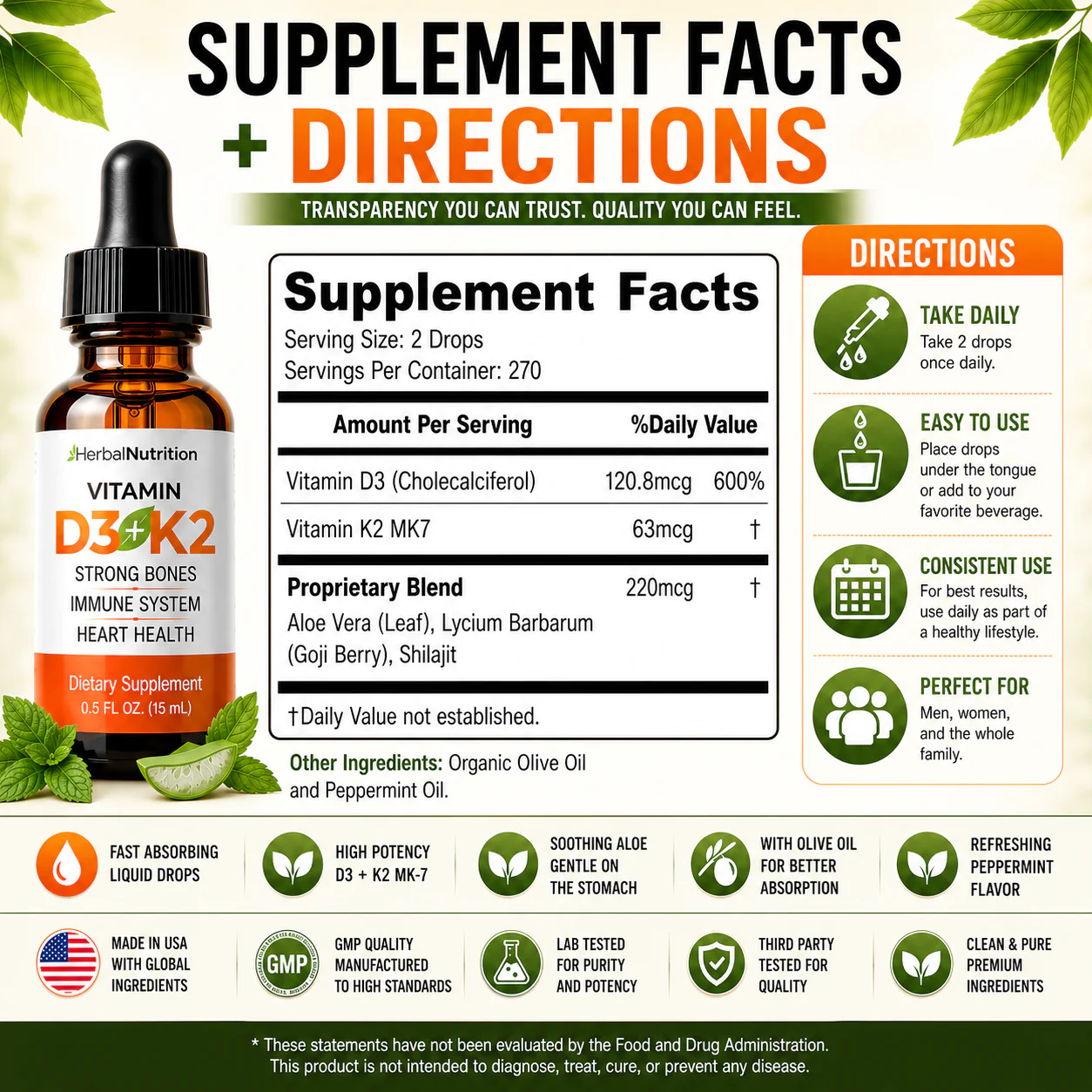 D3 K2 Supplement Facts