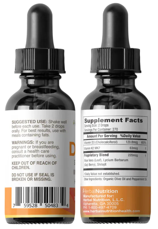 Vitamin D3 K2 Back of Bottles