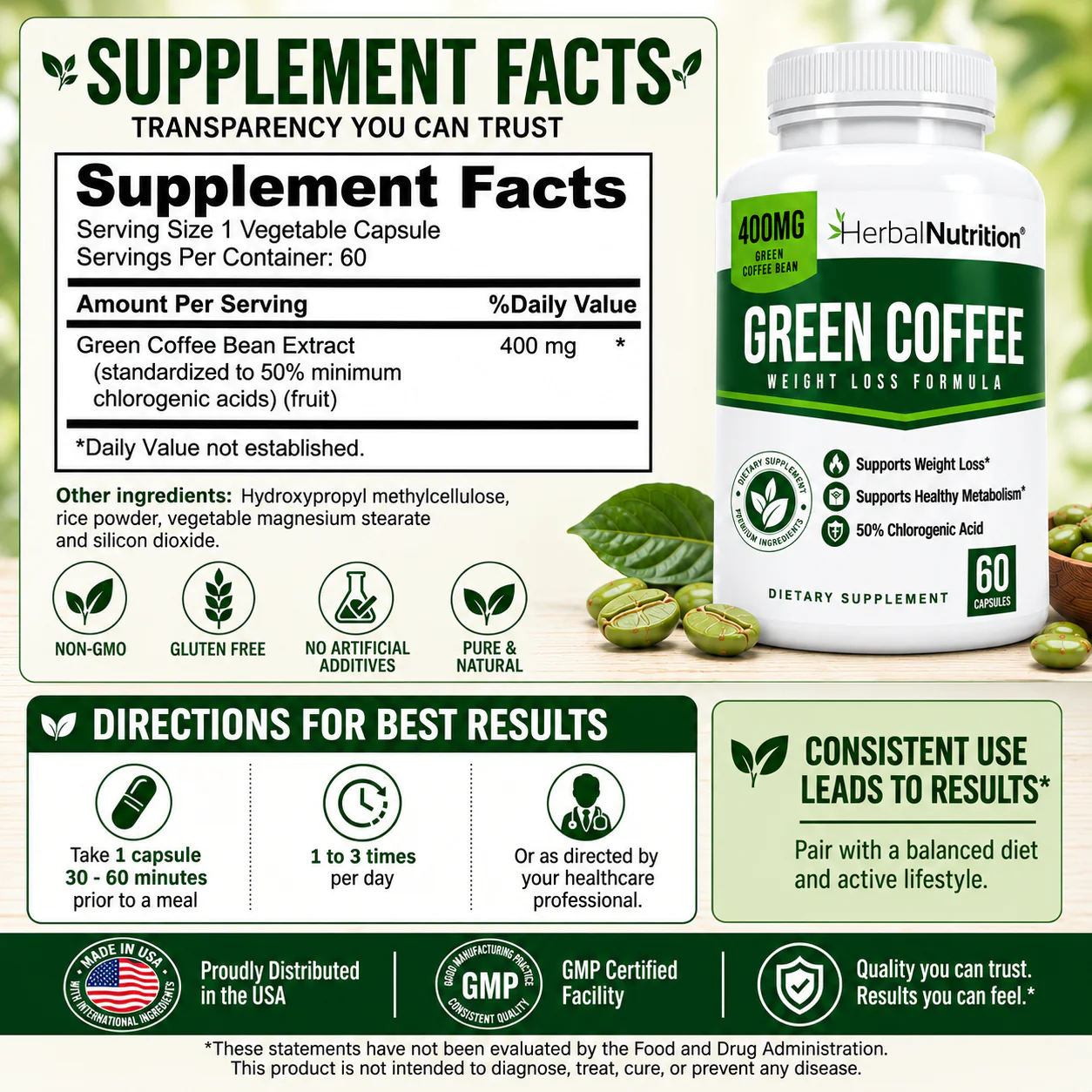Green Coffee Extract Supplement Facts