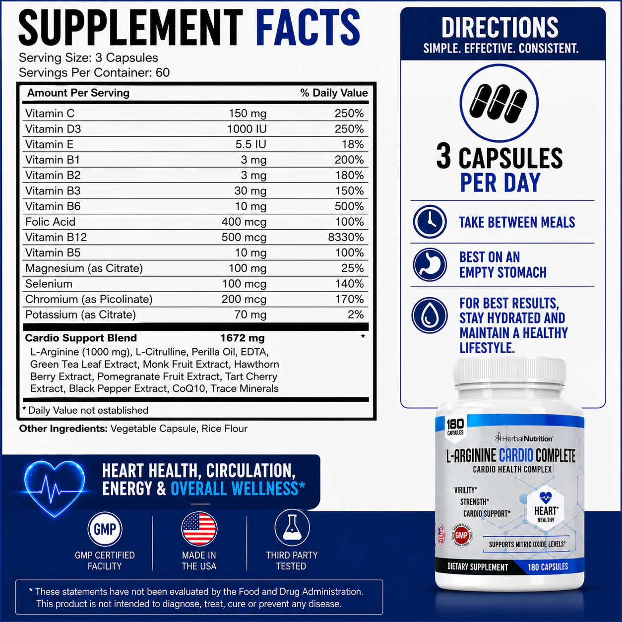 L-Arginine Cardio Complete Supplement Facts
