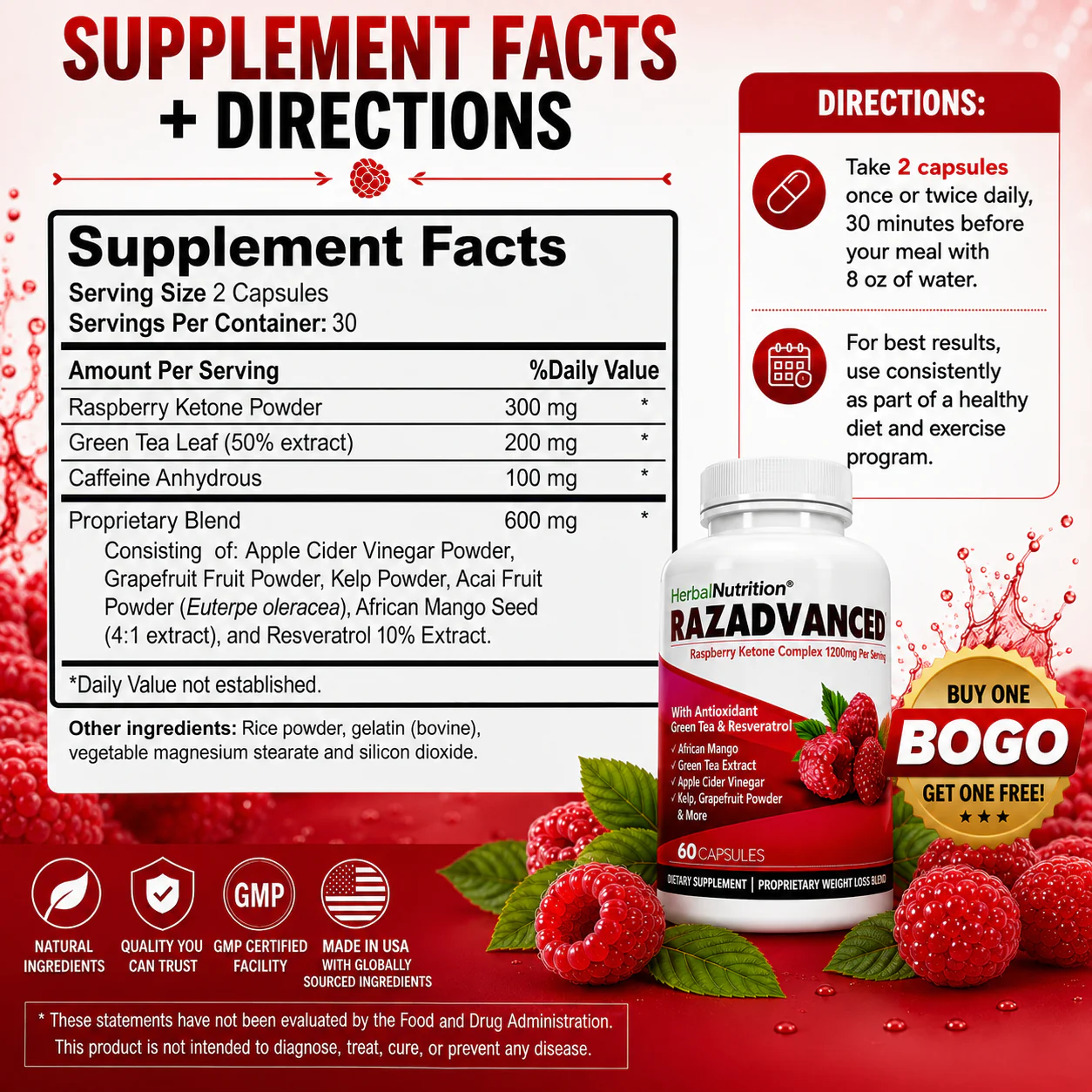 RazAdvanced Supplement Facts