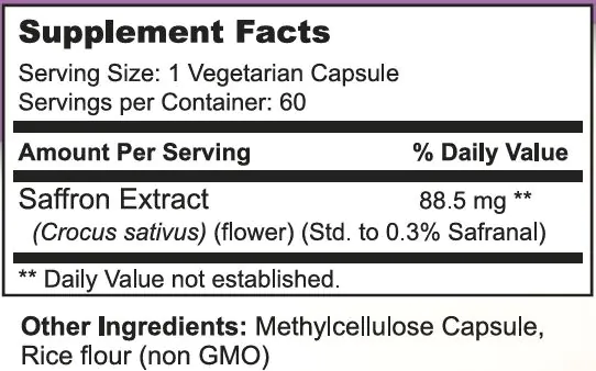 Saffron Extract Supplement Facts