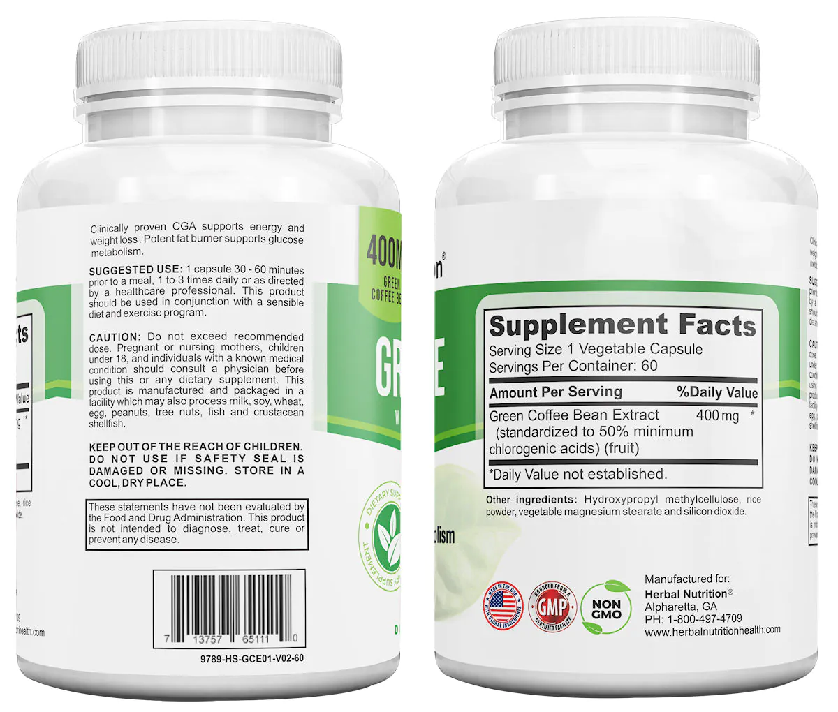 Green Coffee Bean Extract Back of Bottles